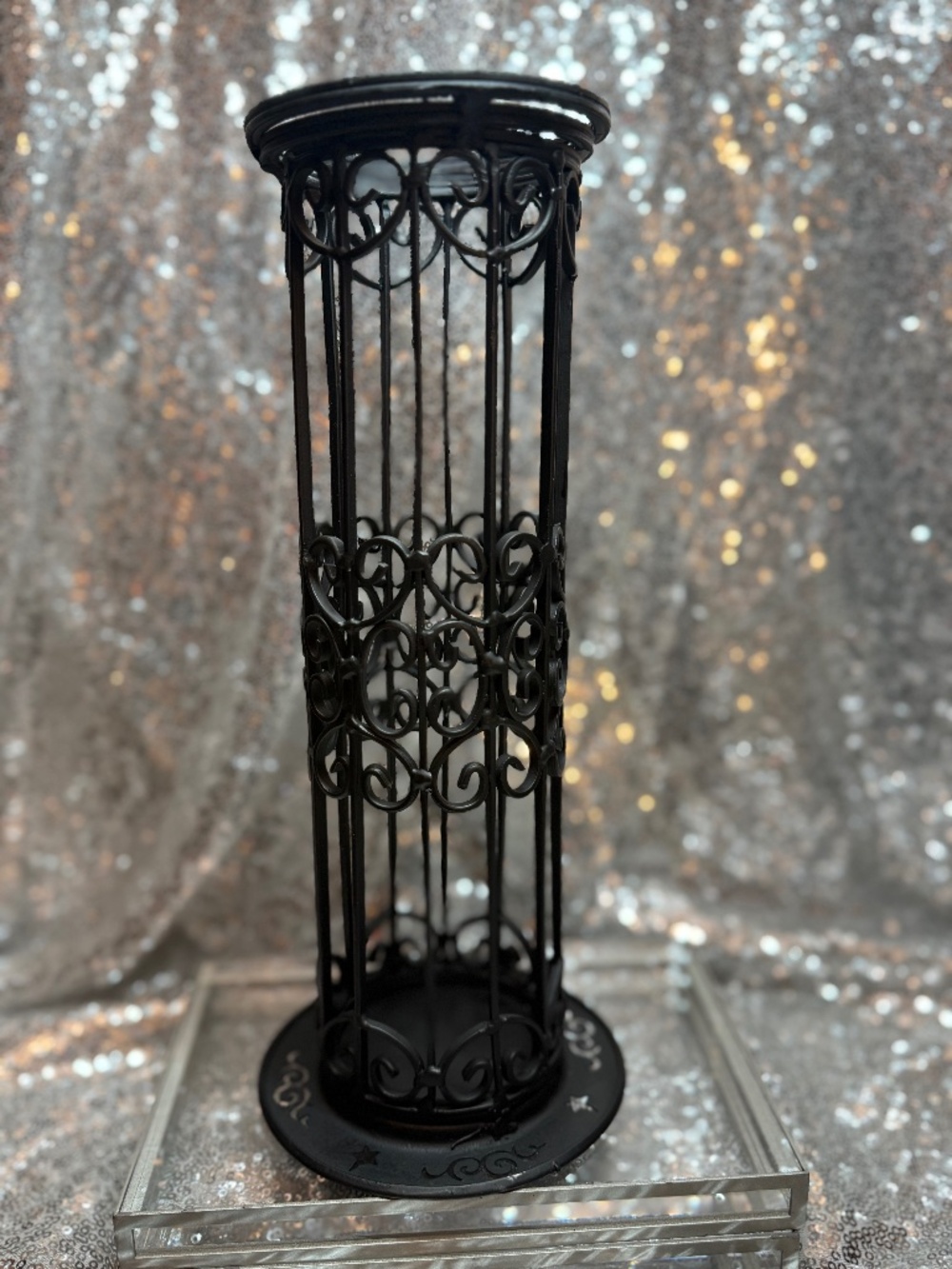 Small vintage black scroll candle holder